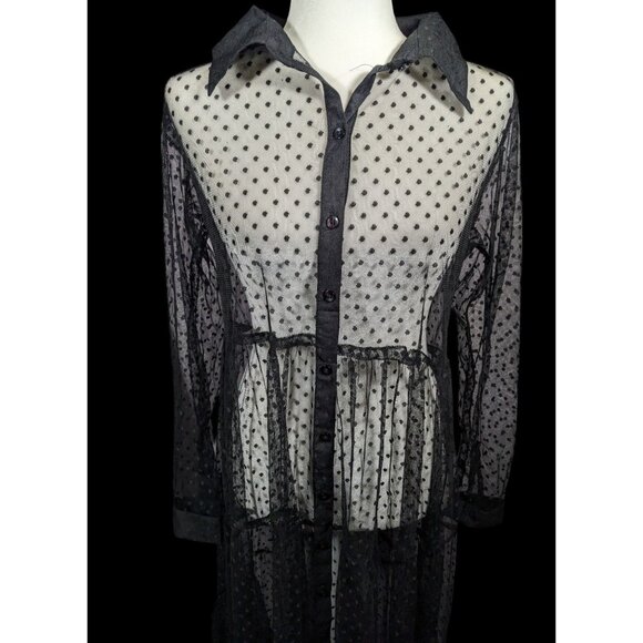 Vintage Spoon Jeans Sheer Black Polka Dot Maxi Dress - Picture 12 of 16